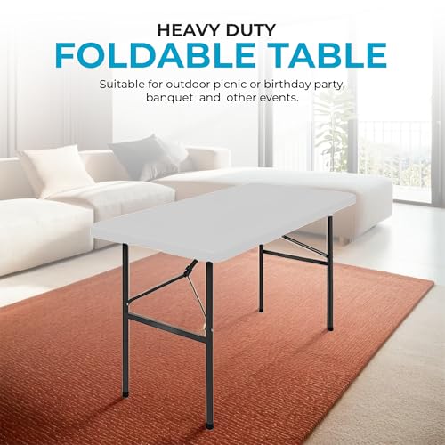 SIMPLI-MAGIC 4ft Plastic Folding Table, Indoor Outdoor Heavy Duty Portable/Handle, Lock for Picnic, Party, Camping - White