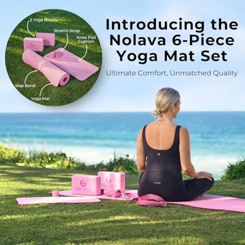NOLAVA Yoga Mats & Complete Sets - TPE, Non-Slip - Includes Mat, Blocks, Strap, & More (6pc or 7pc Sets) - For Pilates, Yo...