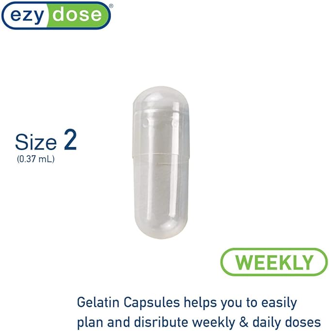 EZY DOSE Gelatin Size 2 Capsules, Empty Gel Capsule for Easy Compounding and Filling of Powdered Supplements, Medicine and Vitamins, Clear, 0.37 mL, 500 Count, Made in The USA