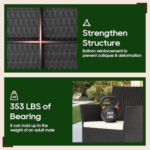 FDW | 4-Piece Patio Furniture Set | Black | Outdoor Wicker Furniture with Coffee Table | Modern Rattan Chairs Conversation...