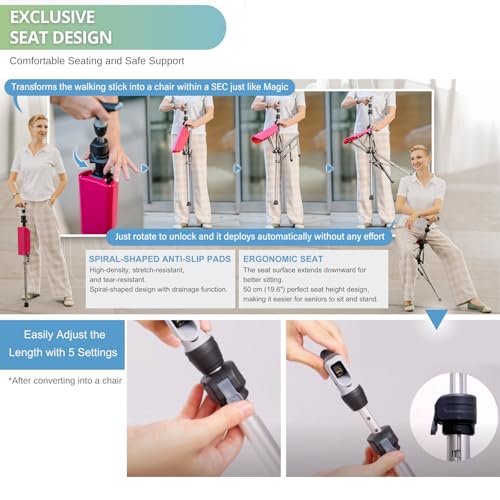 Ta-Da Chair Series 1 Pro, Portable Trekking Hiking Pole, Folding Walking Stick with Seat, Walking Cane with Chair, Foldabl...