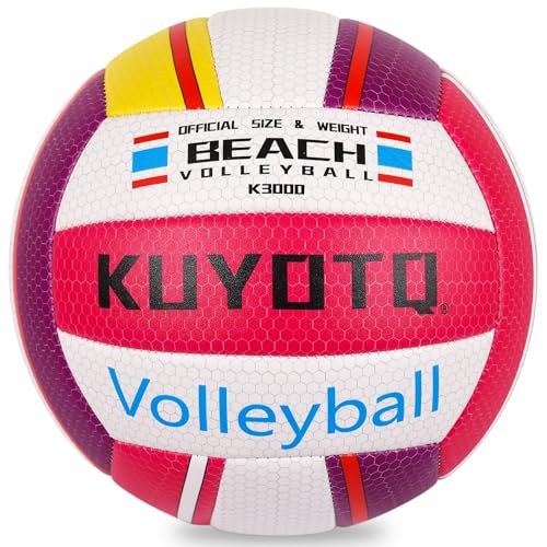 KUYOTQ Beach Volleyball Official Size Thickened Surface Soft Leather Outdoor Volleyball Waterproof in&Outdoor for Youth Wo...