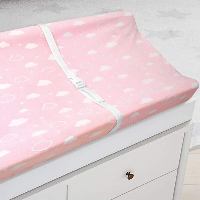 American Baby Company Heavenly Soft Chenille Fitted Contoured Changing Pad Cover, 3D Pink Cloud, for Girls