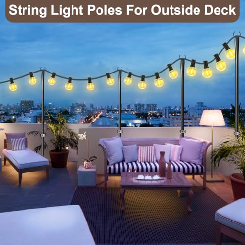 MuliVid 6 Pack 9FT String Light Poles for Outdoor,Metal Lights Hanging Pole Outside with Fork,Light Stand for Patio, Pergo...