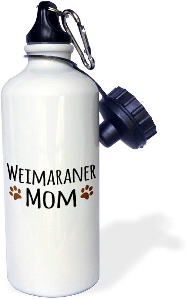 3dRose Weimaraner Dog Mom-Doggie By Breed-Muddy Brown Paw Prints-Doggy Lover-Proud Mama Pet Owner Sports Water Bottle, 21 oz, White
