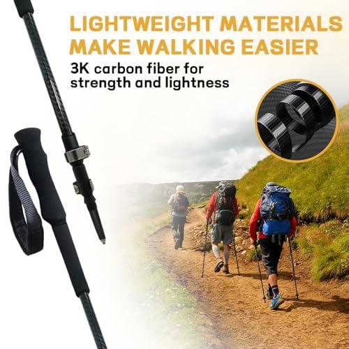 Hiking Poles 2 Pc - Collapsible Lightweight Carbon Fiber Trekking Poles for Hiking, Adjustable & Telescopic for Backpackin...