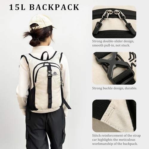 VOBUYING 15L Small Hiking Backpack Foldable Ultralight Trekking Camping Outdoors Backpack for Women Men (beige)
