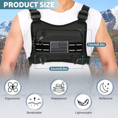Muserise Sports Chest Bag For Men, Water Resistant Lightweight Front Running Vest Bag With Built-In Phone Holder & Extra S...