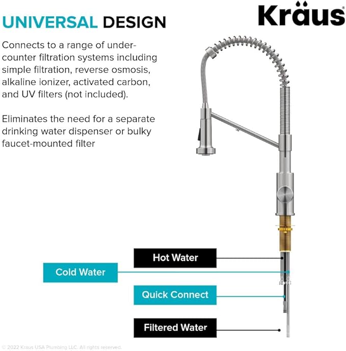 KRAUS Bolden 2-in-1 Commercial Style Pull-Down Single Handle Water Filter Kitchen Faucet for Reverse Osmosis or Water Filtration System in Brushed Brass/Matte Black, KFF-1610BBMB