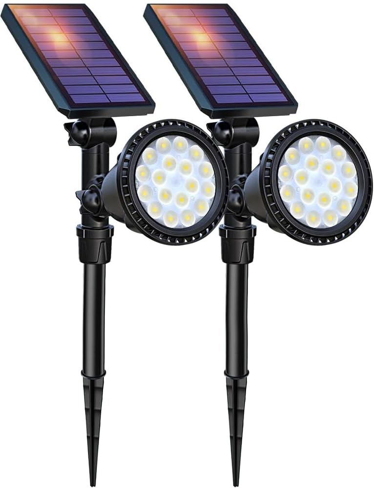 Dbf Solar Outdoor Lights - 600Lm Waterproof Led Spotlights, 2 Pack, 18 Led, Cool White For Garden, Yard, Patio, Driveway, Garage, Pool