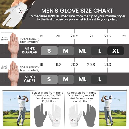 FINGER TEN Premium Rain Grip Men's Golf Gloves 1 Pair, Hot Wet Weather No Sweat Glove for Serious Feel & Performance, Left...