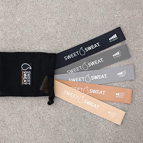 Sweet Sweat Mini Loop Resistance Bands - Set of 5 | Exercise Hip Booty Bands for Squats, Lunges, Physical Therapy, Yoga, P...