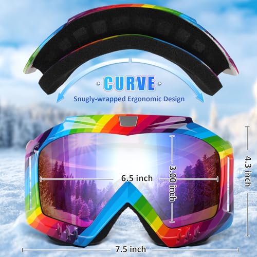 YENPK Ski Goggles Men Women, Snowboard Goggles UV Protection Anti Fog OTG Snow Goggles for Snowmobile Skiing Skating