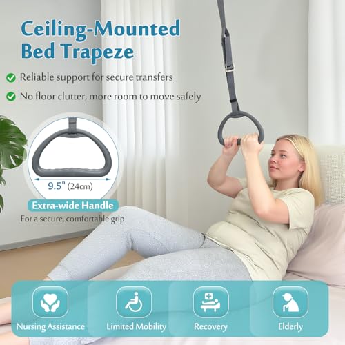 AOSSA Bed Trapeze for Elderly Pull Up, Stand Assist Lift Bar, Hospital Bedside Trapeze for Bed Mobility & Transfer, Ceilin...