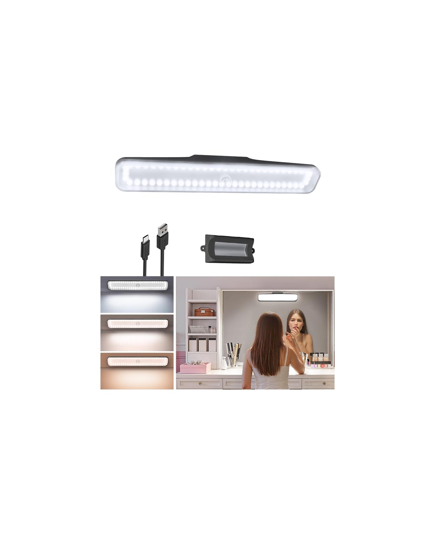 Ezvalo Wireless Makeup Light 1 Pack  Vanity Lights For Mirror Bathroom Mirror Light  Rechargeable  3 Color Modes  Stepless Dimming  Touch Control  Adjustable Angle  Black  Women S Gifts