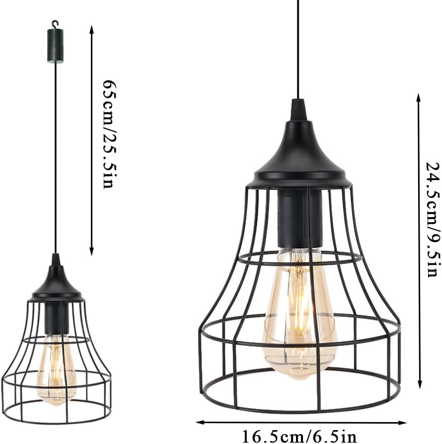 JHY DESIGN Hanging Lamp Black Battery Powered Decorative Pendant Lamp Metal Cage Battery Lamp with 6 Hours Timer for Bar Bedroom Garden Parties Patio Indoor Outdoor Living Room(Geometry)