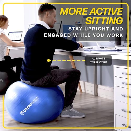 URBNFit Exercise Ball - Yoga Ball for Workout Pregnancy Stability - AntiBurst Swiss Balance Ball w/ Pump - Fitness Ball Ch...