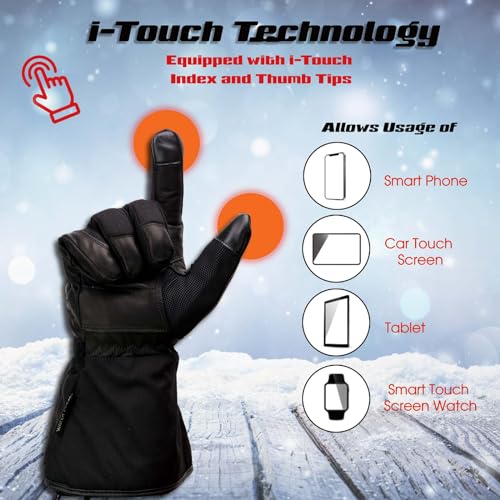 Milwaukee Leather MG17501SET Men’s Heated Black Leather/Textile Winter Gloves/Harness Wire and i-Touch
