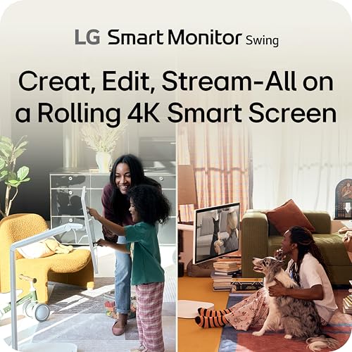 LG Smart Monitor Swing 32U889SA-W 32-Inch 4K UHD (3840x2160) IPS Touchscreen on a Fully Adjustable Wheeled Base HDR10, web...