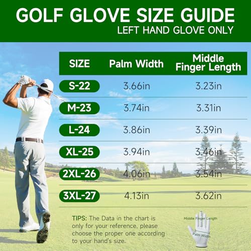 Braventure Mens Breathable Golf Glove: Cabretta Leather Golf Glove with Golf Tees, Divot Tool & Gift Box for Adult Left Hand