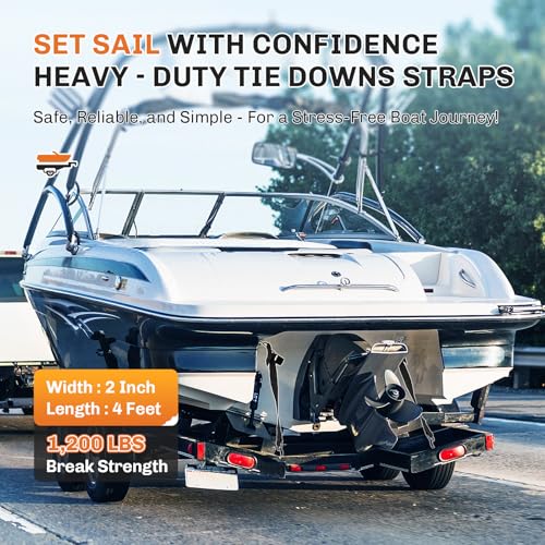 WELLUCK Boat Trailer Transom Tie Downs Straps 1200 LBS, 2" x 4' Adjustable Boat Buckle Transom Tie Downs to Trailer, Marin...