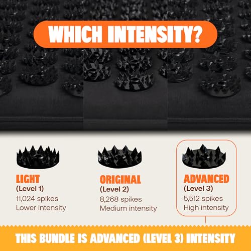 ShaktiMat Premium Acupressure Mat & All-Over Pillow Set, Level 3 Intensity in Black, Thousands of Signature Spikes That Ma...