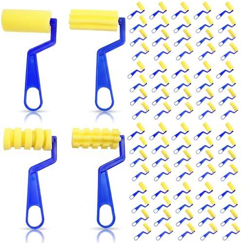 40 Pieces 3 Inch Foam Paint Rollers, Small Sponge Paint Roller with Plastic Handle, Reusable Painting Sponge Roller for To...