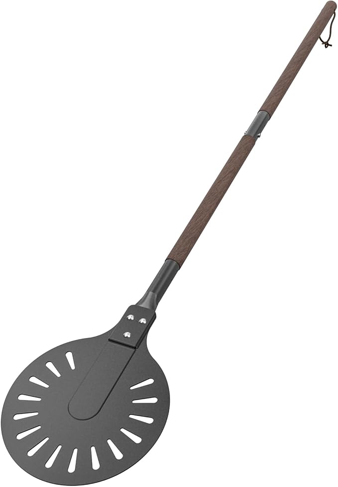 Mimiuo 8 Inch Metal Pizza Turning Peel with 48 Inch Long Wooden Handle, Aluminum Pizza Paddle for Oven and Grill, Outdoor Pizza Oven Accessories