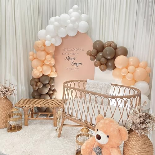 PatiCool Nude Balloons - 12 inch 100pcs Latex - Round Neutral Boho Birthday with 2 Ribbons, Helium Apricot Balloons for Bi...