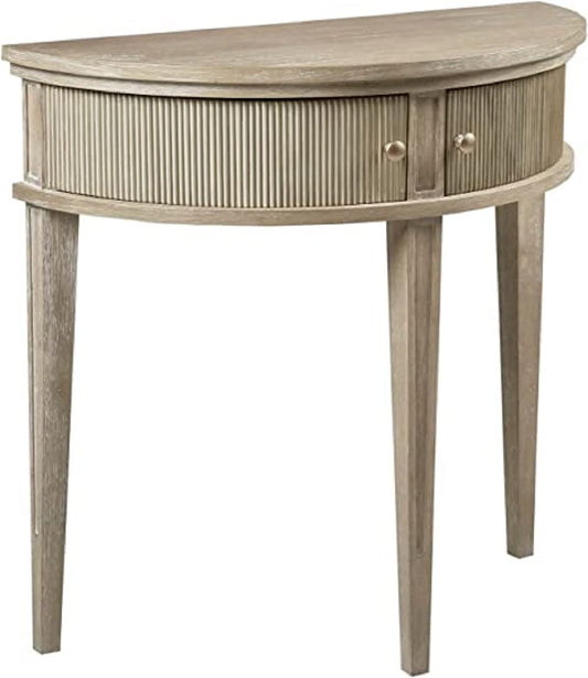 Martha Stewart Crestview Hall Console Table for Entryway with Storage, Solid Rubber Wood Frame, Vintage Demilune Shape, Bronze Knobs, Farmhouse, Accent Living Room Furniture Décor - Reclaimed Greige