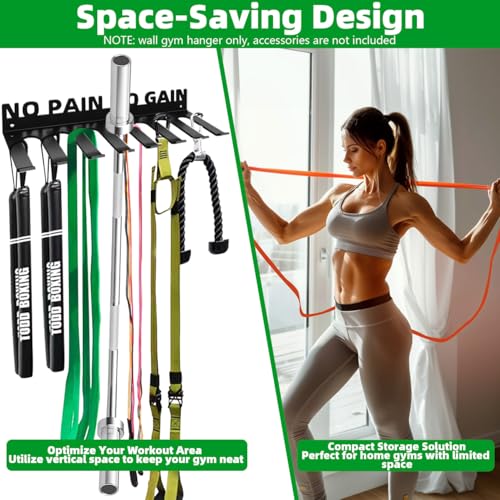 Home Gym Accessories Organization Storage Rack Equipment For Home 8 Hook Wall Hanger Display Gear Barbells Resistance Band...