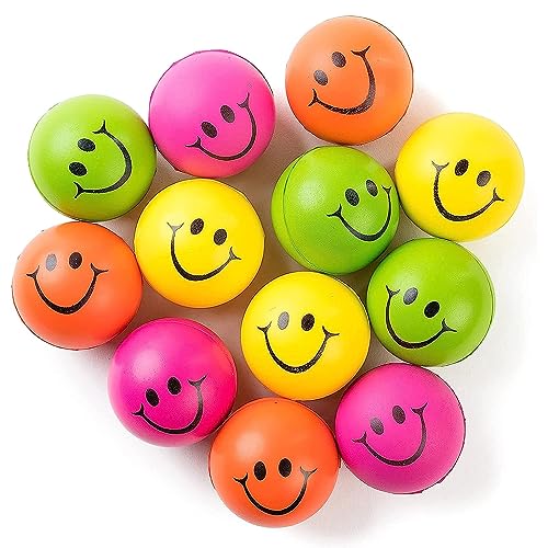Neliblu Neon Smile Stress Balls for Adults and Kids - Foam Squeeze Ball for Relaxation and Fun - Pack of 12 Happy Face 2....