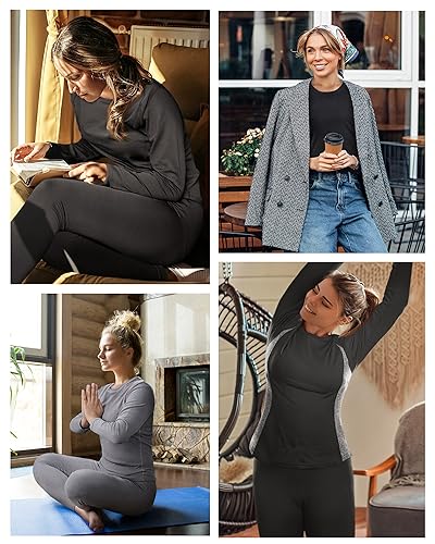 Roadbox Thermal Underwear Sets for Women, Long Johns Fleece Lined Top & Bottom, Warm Skiing Base Layer Cold Weather Winter