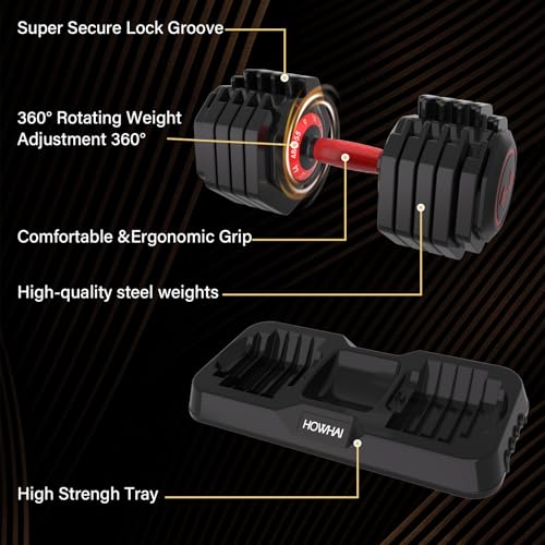 HOWHAI 55lb Adjustable Dumbbell, 10 in 1 Hand Adjustable Weights Dumbbell with Anti-Slip Texture Handle, Exercise & Fitnes...