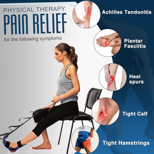 Foot and Calf Stretcher for Plantar Fasciitis, Achilles Tendonitis, Heel Spurs, Drop Foot. Yoga Stretching Strap for Leg, ...