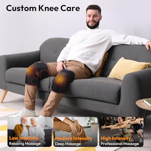 QUINEAR Knee Massager for Pain Relief,Air Compression Heating Pad for Knee,Heated Knee Warmers Wrap, Gifts for Men Women D...