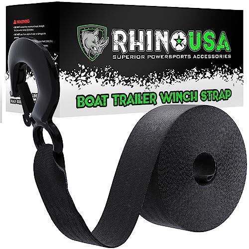 Rhino USA Boat Winch Strap with Hook (2" x 20') - 5,016lb Break Strength - Ultimate Replacement Boat Trailer Winch Straps ...