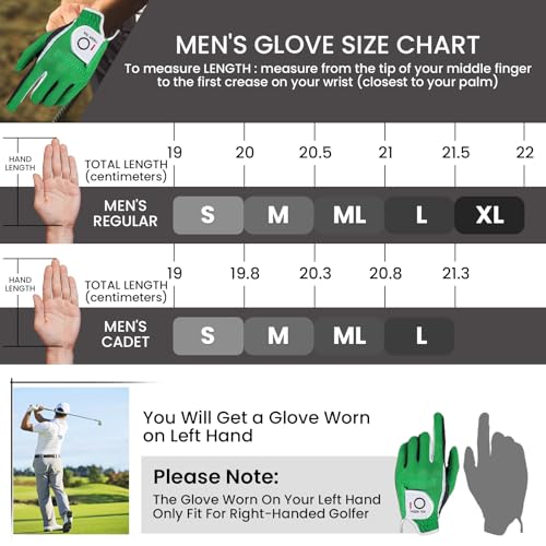FINGER TEN Men’s Golf Glove Left Hand Right Handed Golfer Rain Grip 1 Pack, Durable Fit for Hot Wet All Weather Small Medi...