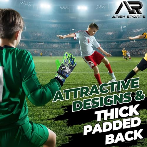 Arsh Sports Soccer Goalie Gloves, Football Goalkeeper Gloves for Kids Youth & Adult Strong Grip Finger Save 4mm Latex Fing...