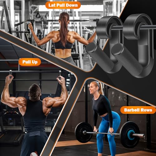 ONZILLO Neutral Grip Pull Up Handles, Ergonomic Non-Slip Hooks for Barbell Row Deadlift Resistant Bands Cable Machine, Lig...