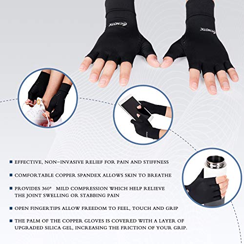 HENOTIC Copper Arthritis Gloves for Women Men, Fingerless Breathable & Moisture Wicking Arthritis Compression Gloves for R...