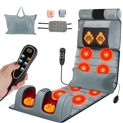 KOCASO Full Body Massage Mat with Heat, Electric Massage Mat Chair Pad Back/Neck/Foot Massager, Detachable Lumbar& Head Pi...