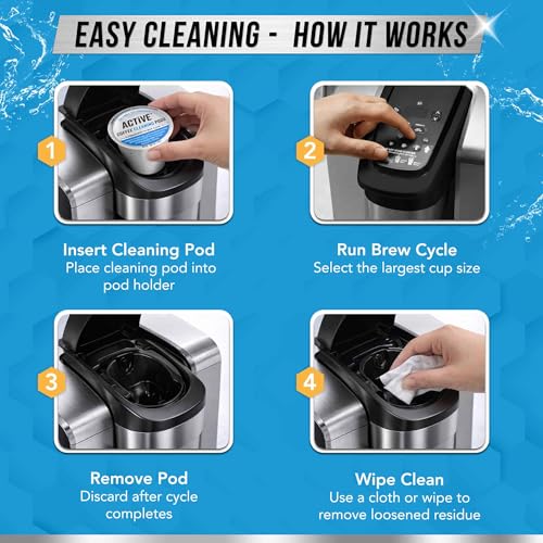 ACTIVE K-Cup Compatible Keurig Cleaning Pods - Quick-Rinse Cleaners for Single Serve Coffee Machine, 12 Month Coffee Maker...
