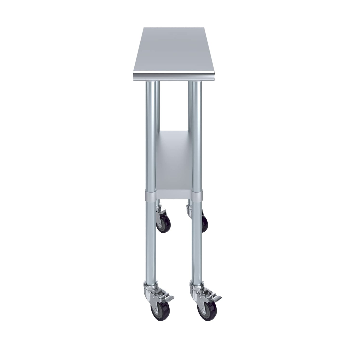 AmGood 30 in. x 12 in. Stainless Steel Work Table with Wheels | Metal Kitchen Food Prep Table | NSF