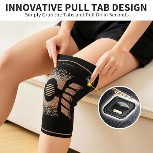 CAMBIVO 2 Pack Copper Knee Braces for Women and Men with Pull-Up Tabs, Knee Compression Sleeves for Knee Pain Relief, Knee...