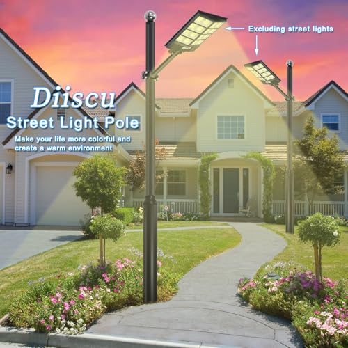 Street Light Pole 13ft Tall, Black Outdoor Galvanized Heavy-duty Metal Solar Street Lamp Post, Suitable for Outdoor Street...