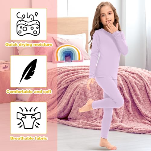 Silkfly 3 Set Girls Thermal Underwear Soft Winter Thermal Top and Bottom with Fleece Lined Base Layer for Girls