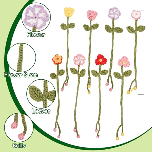 WaldyWop Crochet Kit for Beginners - 8 Flower Bookmarks Knitting Kit w/Step-by-Step Video Tutorials & Soft Yarn, Hook - Wo...