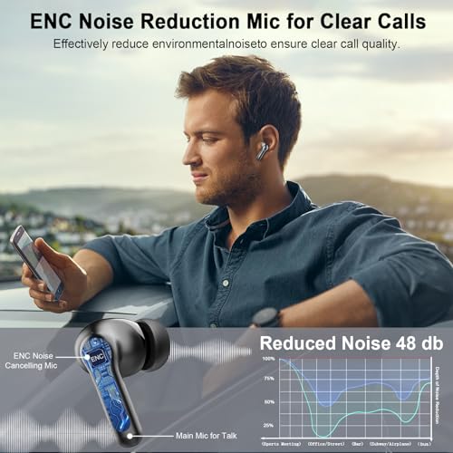 Wireless Earbuds, 2026 3D-Stereo Bluetooth 5.4 Headphones Deep Bass Ear Bud, 4 ENC Noise Cancelling Mic, 40+Hrs USB-C Earp...