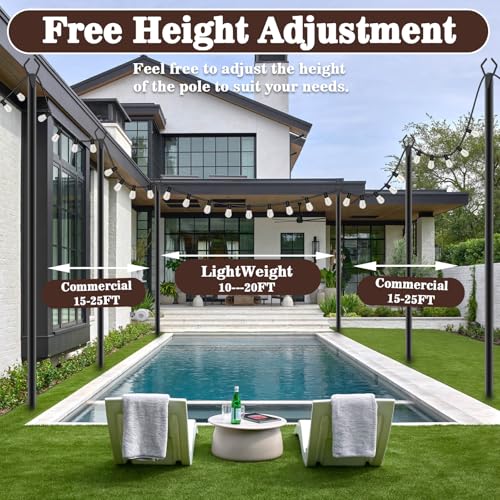 10Ft String Light Poles 4 Pack,Light Poles for Outside Lights,Outdoor with Fence Brackets Hanging Lights,Metal Stand Deck ...